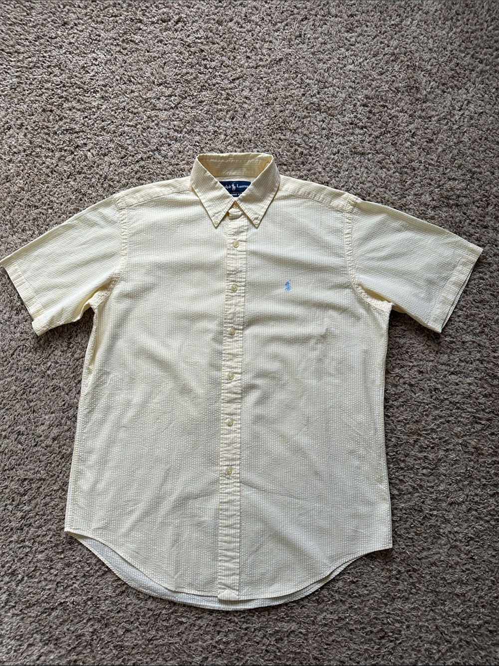 Polo by Ralph Lauren Striped Pale Yellow Short Sleeve Button-Down Shirt